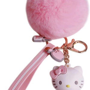 Cute Keychains for Girls, Kawaii Pom Pom Fuzzy Key Chain Accessories Wristlet Cartoon Keychain