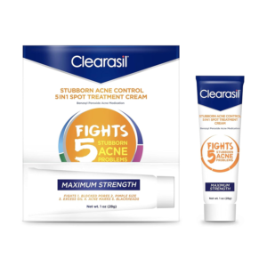 Stubborn Acne Control 5In1 Spot Treatment Cream, Maximum Strenght with 10% Benzoyl Peroxide, Acne Medication, 1 Oz