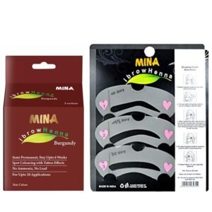 Mina Ibrow Henna Coloring Kit & Regular Pack Burgundy with Ibrow Stencils-Combo Pack