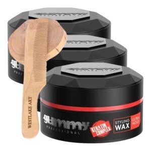 Gummy Hair Styling Wax Ultra Hold 5 Oz | Bundled with Wooden Comb - Strong Control for Textured & Sleek Styles, Non-Greasy, Easy to Apply, anti Hair Loss, Professional [Pack of 3]