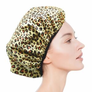 Aluminum Foil Hair Heat Cap for Deep Conditioning-Waterproof Shower Cap, Heating Cap for Deep Conditioner, Waterproof Tin Foil Liner Reusable (Leopard Print Color)