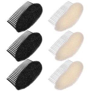 6 Pieces Volume Hair Base Set Styling Insert Braid Tool Hair Shaper Bump up Combs Clips Sponge Hair Bun Updo Accessories Hair Styling Tools(Black White)