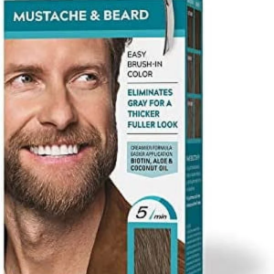 Just for Men Mustache & Beard, Beard Coloring for Gray Hair with Brush Included for Easy Application, with Biotin Aloe and Coconut Oil for Healthy Facial Hair - Medium Brown, M-35