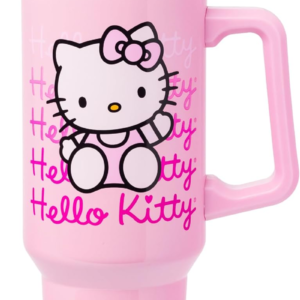 Sanrio Hello Kitty Waving Stainless Steel Tumbler with Handle and Straw, Fits in Standard Cup Holder, 40 Ounces