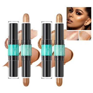 2-In-1 Highlight and Contour Stick,2Pcs Dual-Ended Highlighter Makeup Pen & Contouring Stick Set for Face Shaping,Long Lasting & Waterproof Face Brightens & Shades Makeup Contour Sticks Kit(01#+03#)