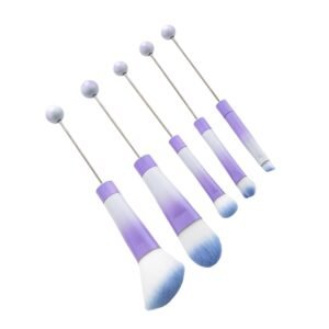 5Pcs Beadable Makeup Brushes Make up Brush Tool Kits Portable Angled Brush Metal Handle Beauty Tool Premium for Women Sister, Purple