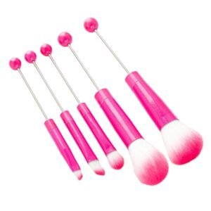 5X Beadable Makeup Brushes Make up Brush Tool Kits DIY Angled Brush Multi Functional Cosmetic Brushes Premium for Sister Gifts, Rose Red